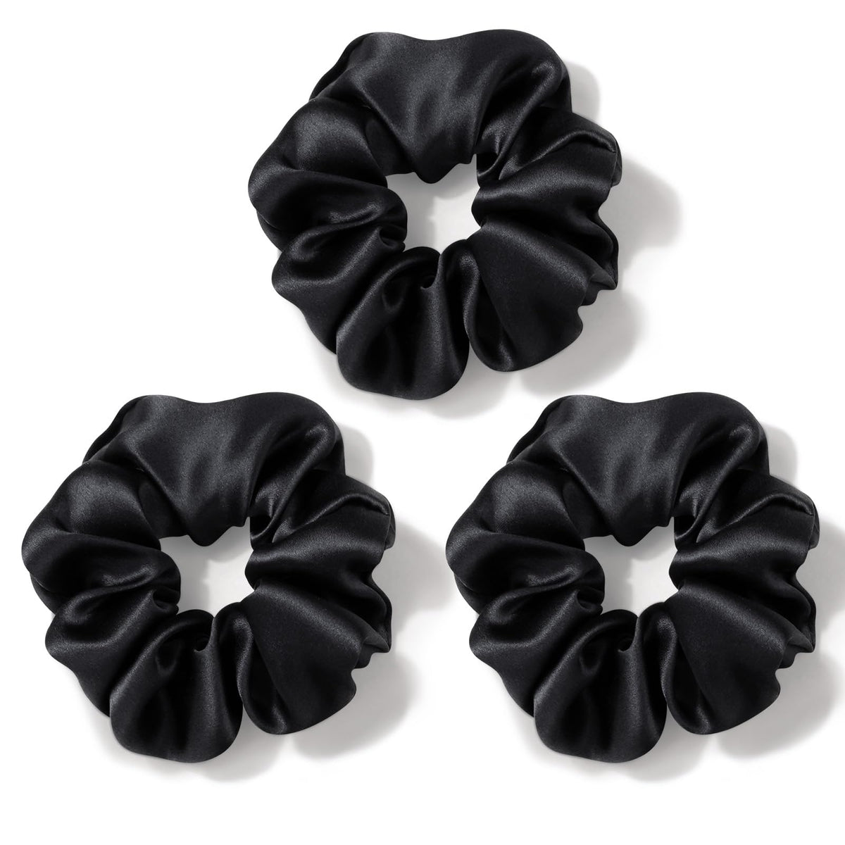 Zenssia Mulberry Silk Hair Ties Scrunchies 3 Pack Black Navy Royal Blue