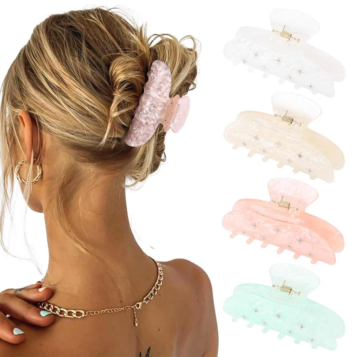 4 Pcs Claw Clips for Women Fine Thin Hair Strong Hold Acrylic Hair Clips