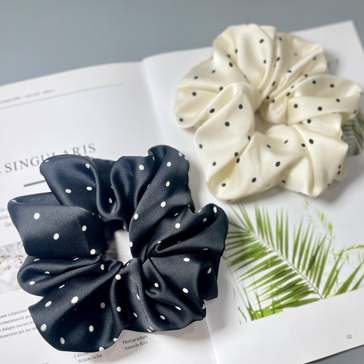 Large satin Scrunchies XL Silk Oversized Scrunchie for Thick long Hair Scrunchy Bobbles Hair Ties Jumbo for Women Girls (BW DOT)