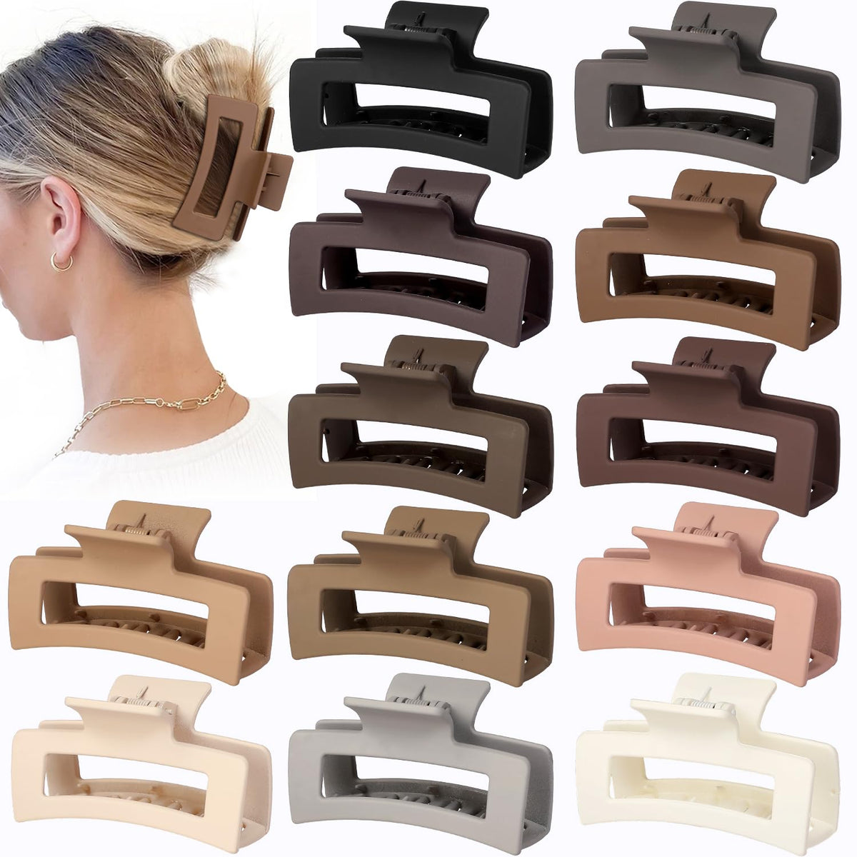 Sisiaipu 12 Pcs Medium Hair Clips, 3.5 Inch, Colorful - Hair Clips for Thick and Thin Hair, Square Claw Clips, Jaw Clips, Bulk Hair Accessories for Women and Girls