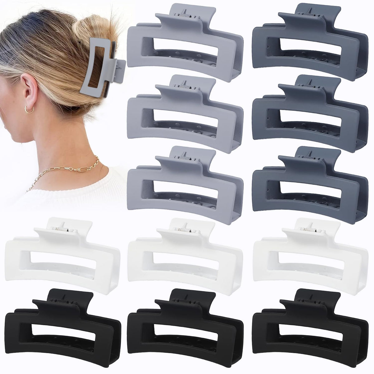 Sisiaipu 12 Pcs Medium Hair Clips, 3.5 Inch, Colorful - Hair Clips for Thick and Thin Hair, Square Claw Clips, Jaw Clips, Bulk Hair Accessories for Women and Girls