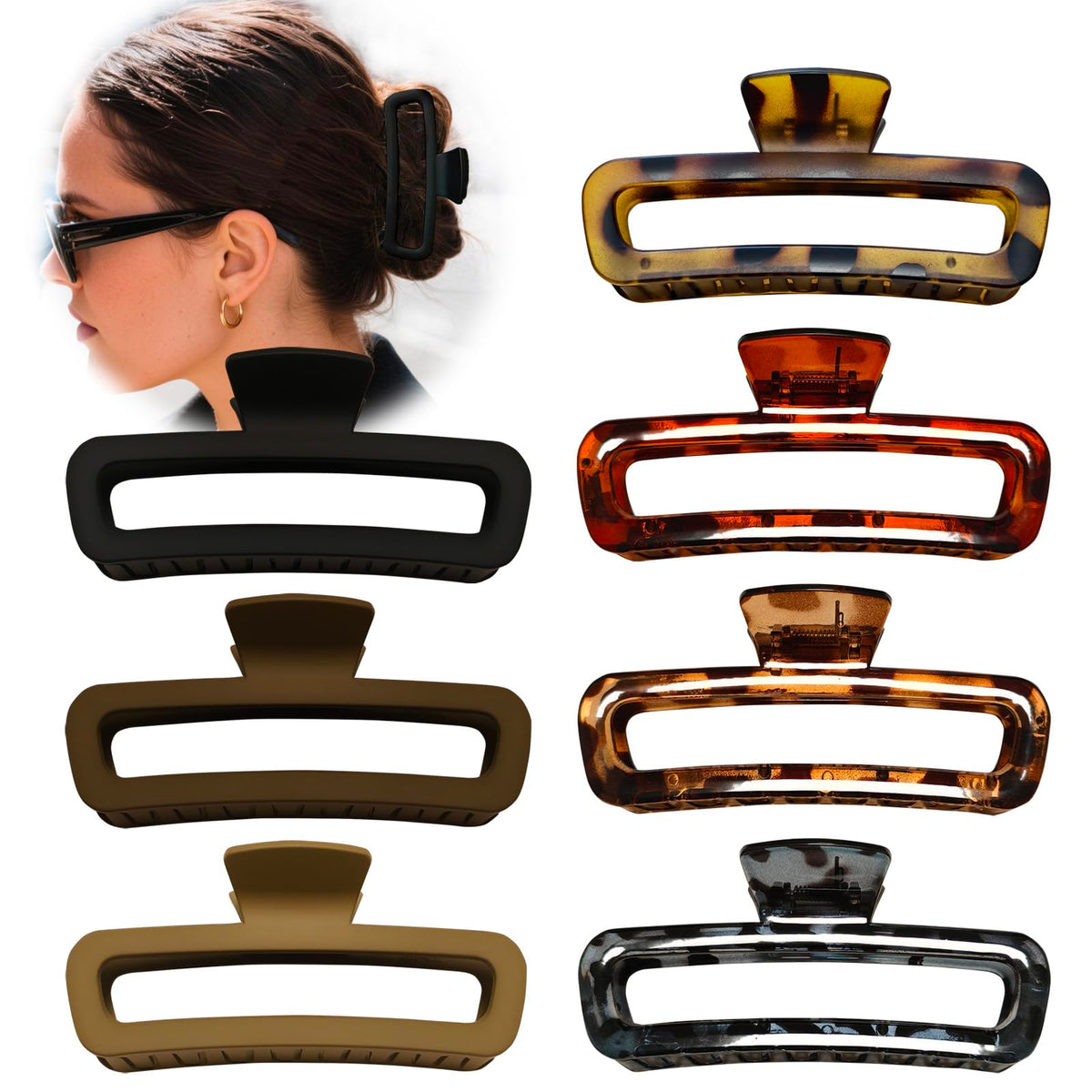 Hair Claw Clips 5 Inch Unbreakable Square Rectangle Clip Clamp Neutral Colors for Thick Curly Long Hair Women - 2 Pack