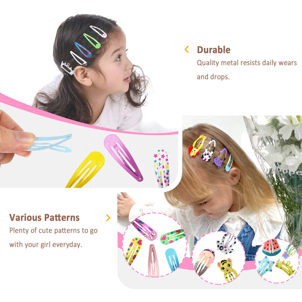 Hair Clips for Girls, Funtopia 100Pcs Snap Barrettes for Kids Teens Women