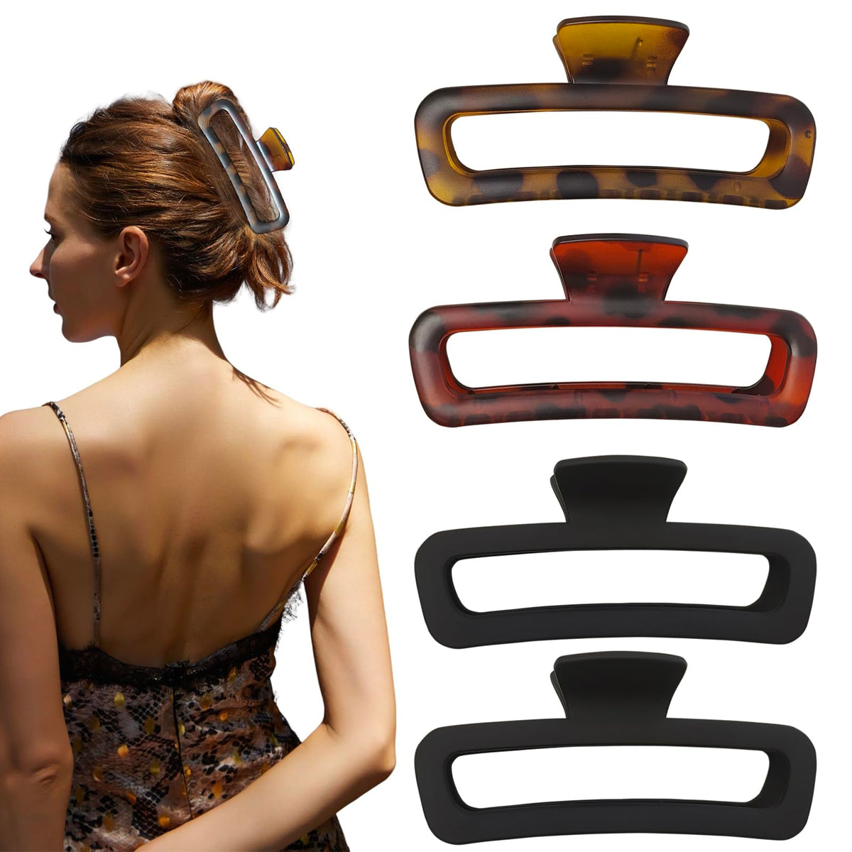 Hair Claw Clips 5 Inch Unbreakable Square Rectangle Clip Clamp Neutral Colors for Thick Curly Long Hair Women - 2 Pack