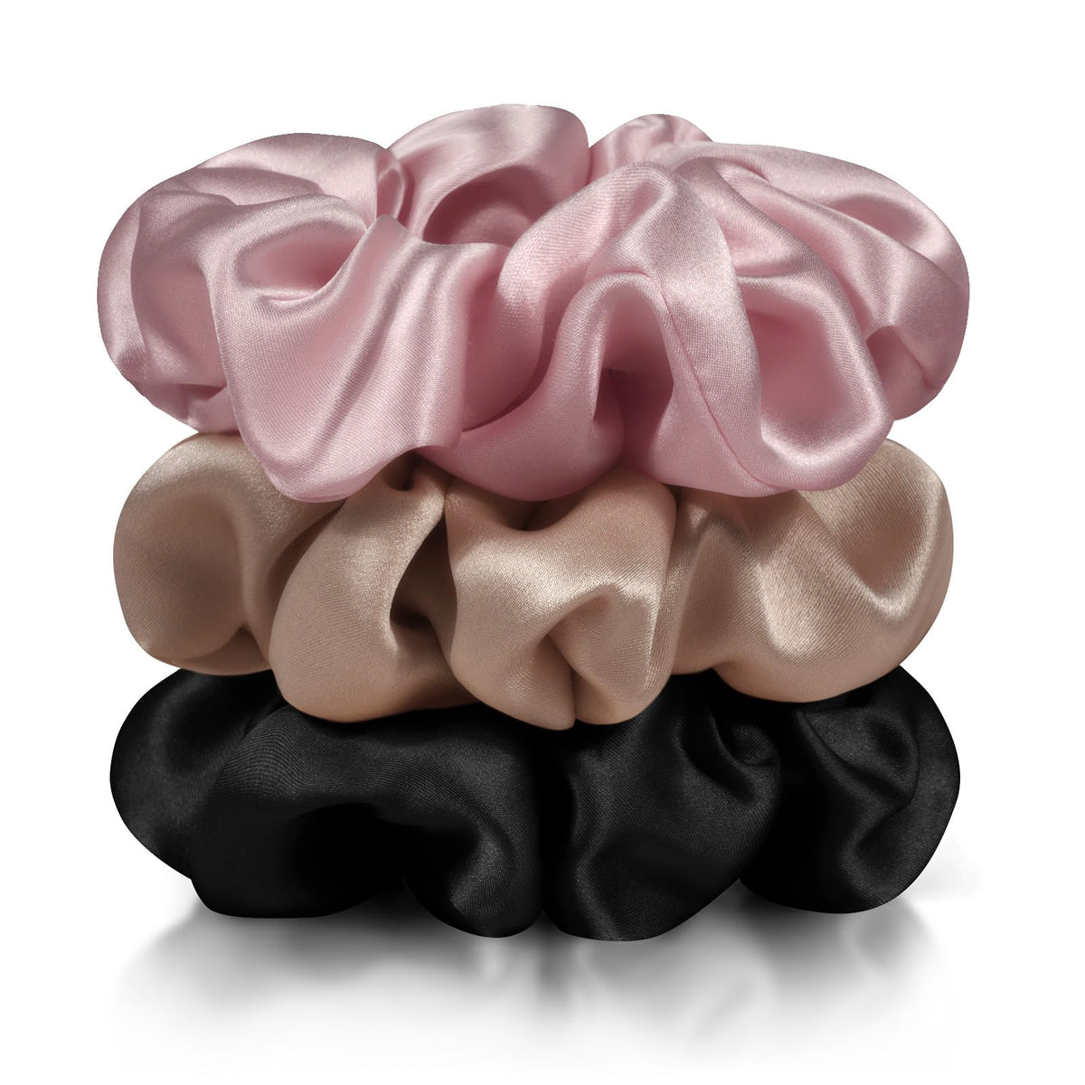 Zenssia Mulberry Silk Hair Ties Scrunchies 3 Pack Black Navy Royal Blue