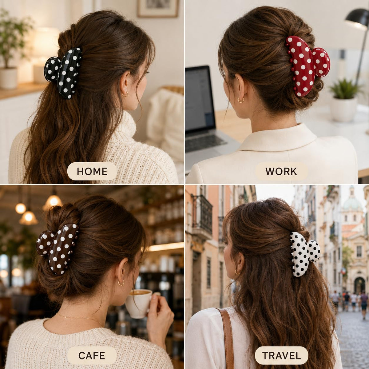 Claw Clips for Thick Hair | Polka Dot All Styles | Secure Grip, White, 1 Pack