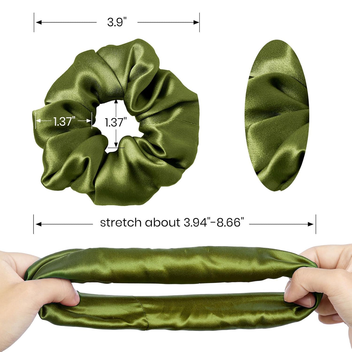 LilySilk Silk Hair Scrunchy, 100% Mulberry Silk Ponytail Holder, Frizz & Breakage Prevention, No Damage, Dark Green, 1 Count