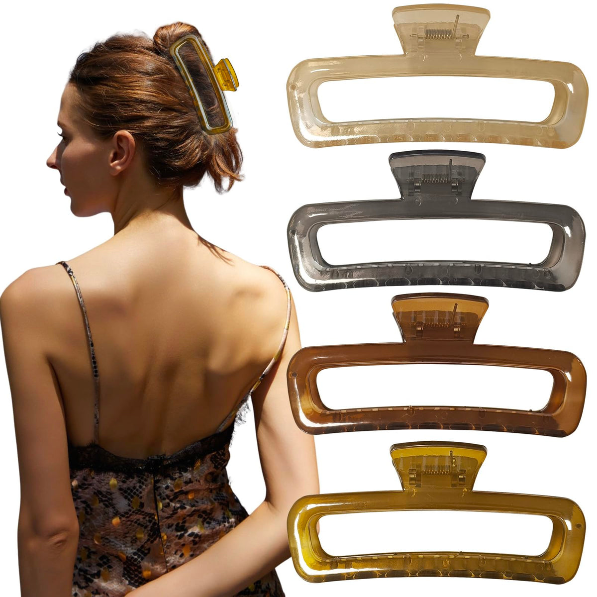 Hair Claw Clips 5 Inch Unbreakable Square Rectangle Clip Clamp Neutral Colors for Thick Curly Long Hair Women - 2 Pack