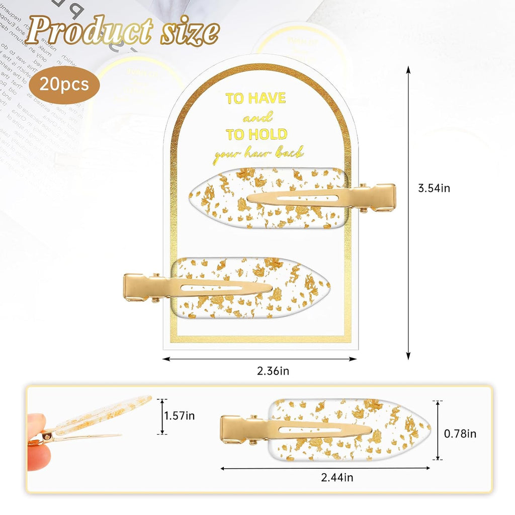 20 Pcs No Crease Hair Clips, Gold, Modern, Glitter, Formal