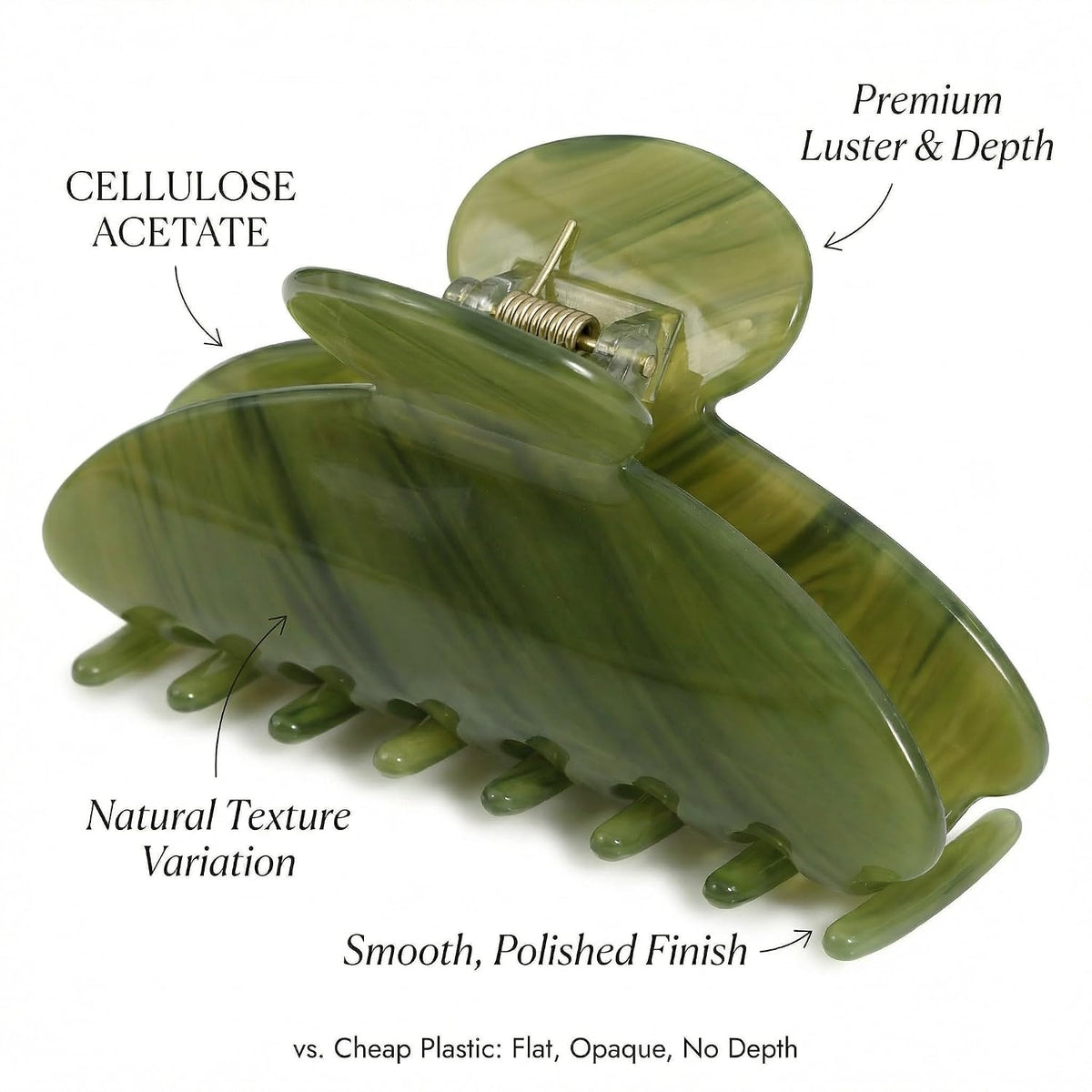 4 Inch Acetate Hair Clip, Olive Green Claw Clip for Women