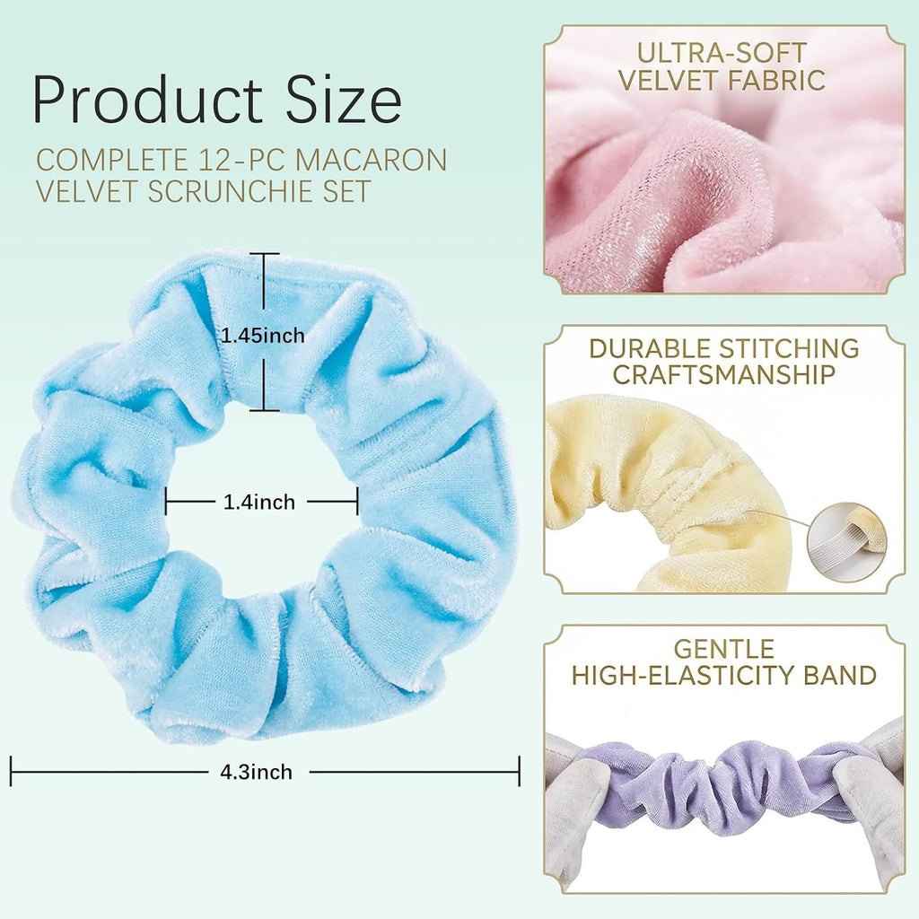 Whaline Pastel Hair Scrunchies Elastic Scrunchy Bobbles Velvet Hair Bands Boho Soft Hairs Ties Hairstyle Accessories for Girls Women (12 Colors)