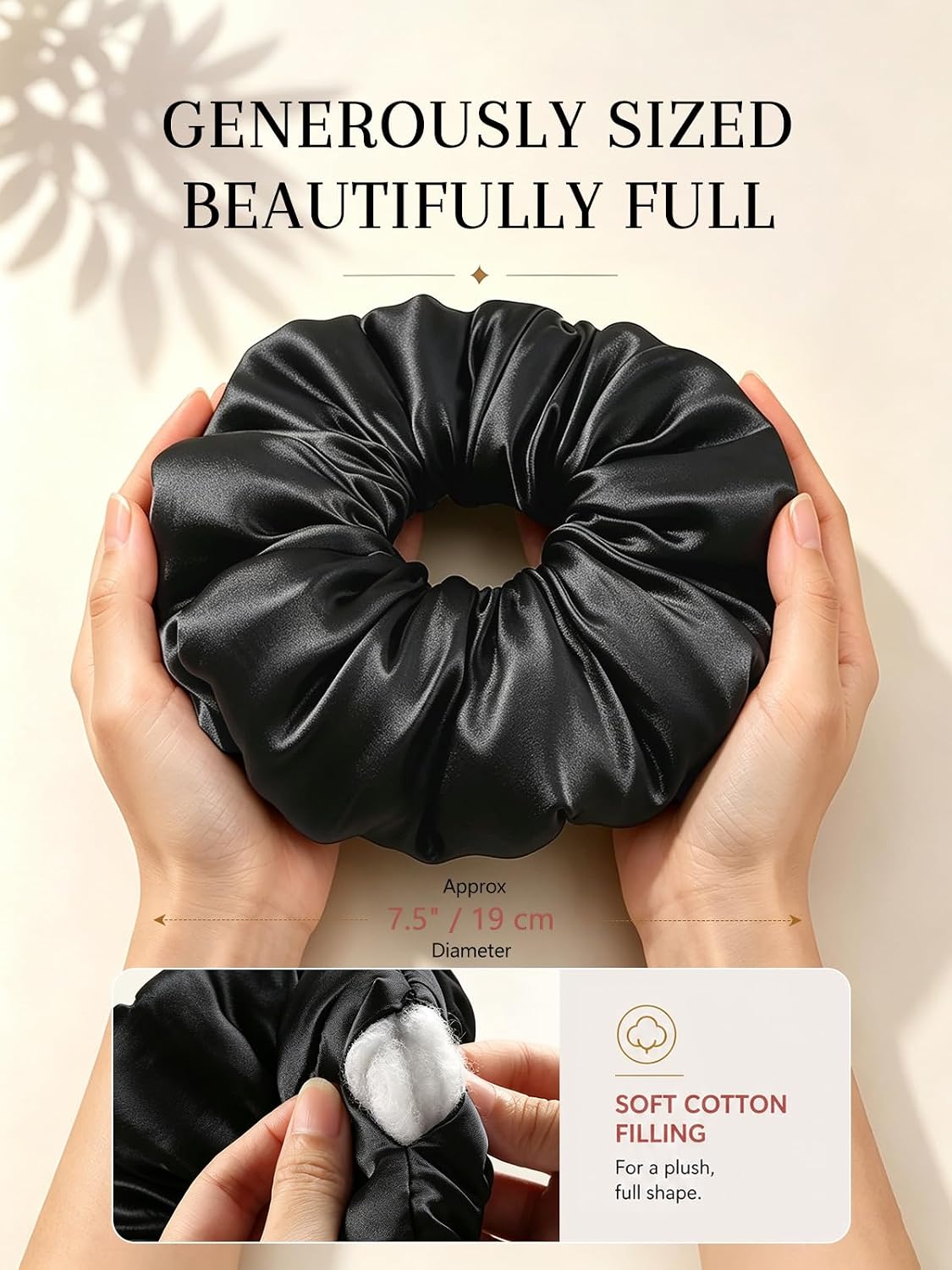 100% Mulberry Silk Hair Scrunchie for Women, Hair Tie Black