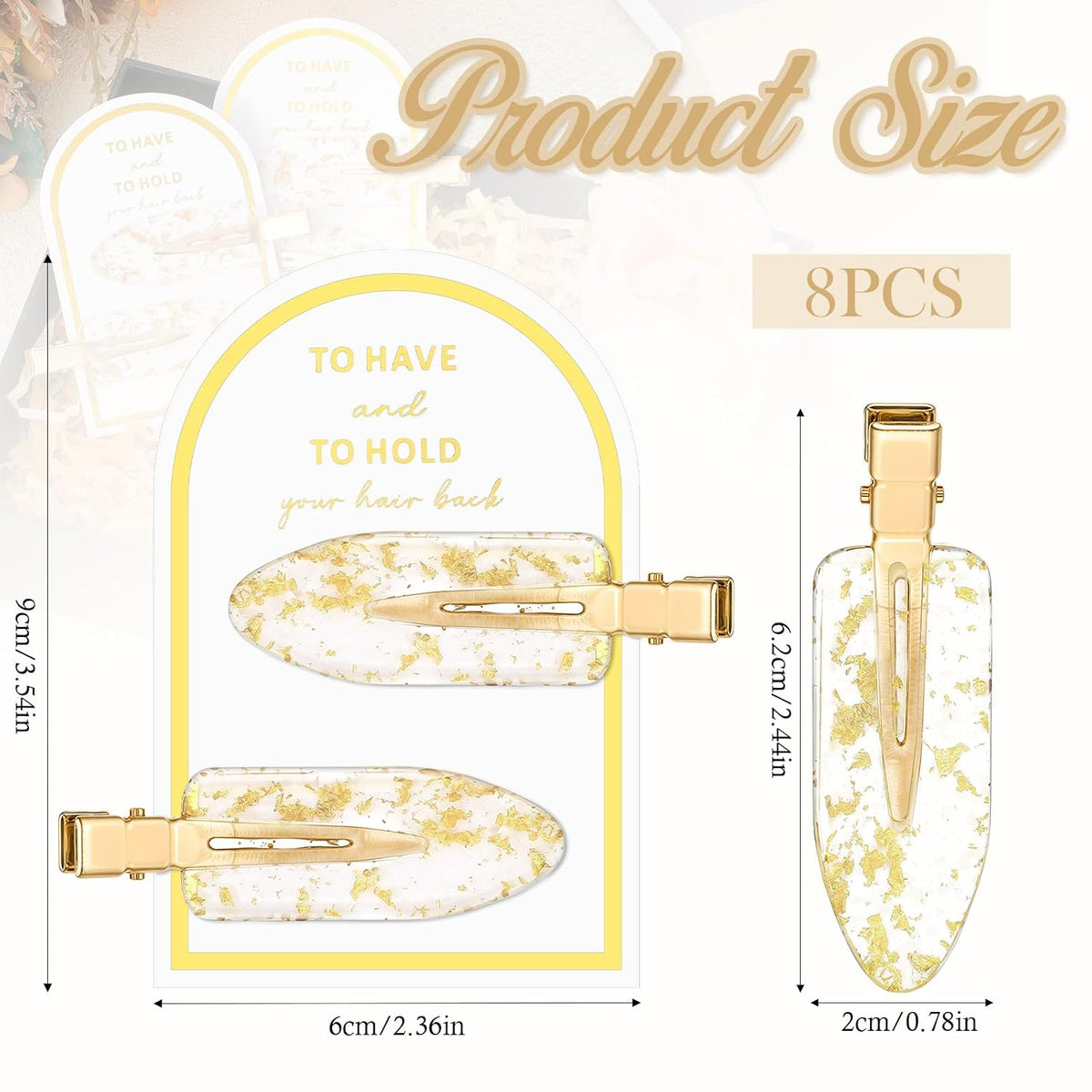 8 Pcs Creaseless Hair Clips No Crease Hair Clips No Bend Glitter Gold Bangs Clip for Makeup Creaseless Gold HairAccessories Bridesmaid Gifts HairSetting Clip