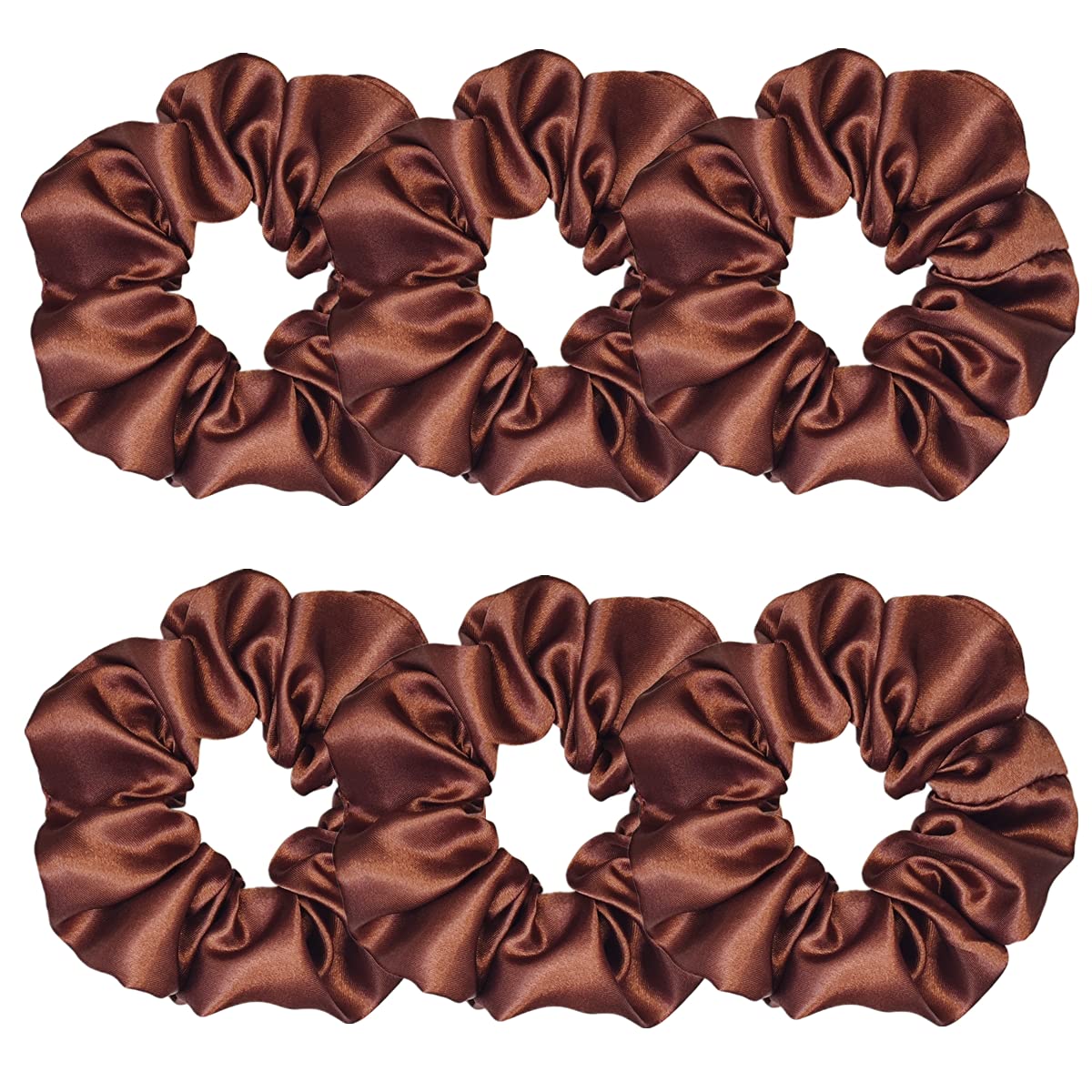 Sufermoe 6 Pcs Satin Silk Hair Scrunchies, 4.5 Inch, Dark Brown, Hair Accessories for Women and Girls