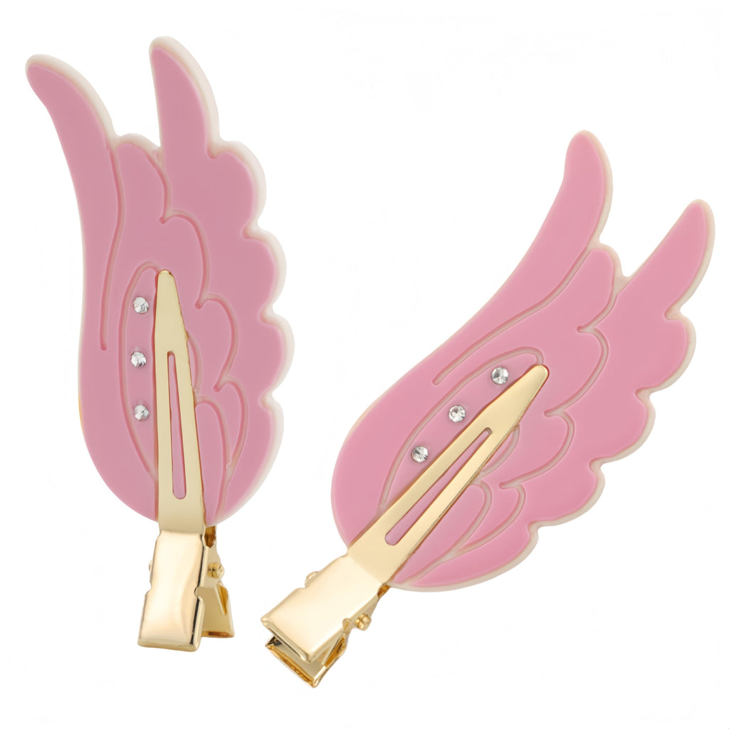 2 Piece Angel Wing Hair Clips with Rhinestones Pink Creaseless Hair Clips for Women Cute Wing Hairpins Kawaii Cartoon Barrettes Cute Y2K Makeup Accessories