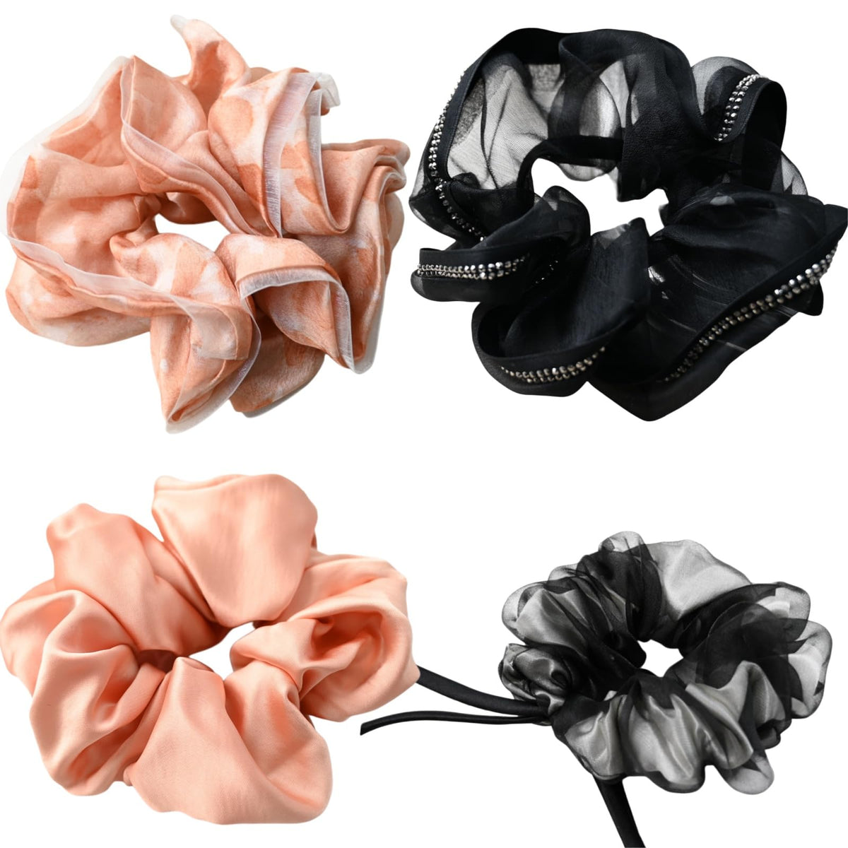 : Chic Striped Hair Scrunchies for Girls and Women，Elastic Hair Bands，for everyday styling，4 in pack，scrunchies (a)