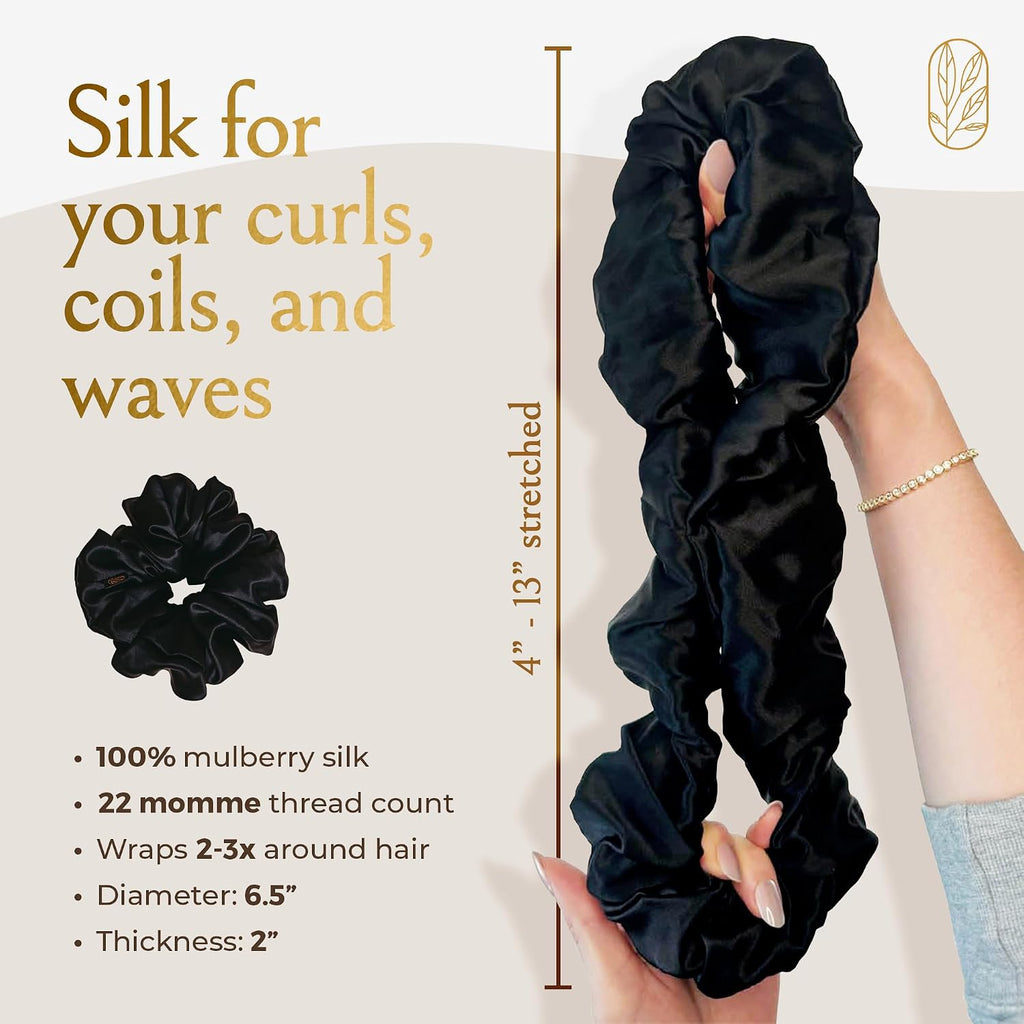 Oversized Mulberry Silk Scrunchies for Women – XL No-Damage Hair Ties for Curly, Thick & Thin Hair – Premium Hair Accessories – Black & Espresso Bundle – Ponytail Holders by Curlfriend
