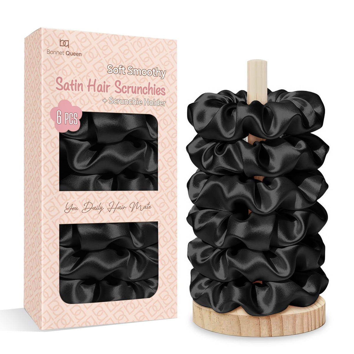 BONNET QUEEN Satin Scrunchies for Women, No Crease Silk Hair Ties & Holder, Soft Silk Hair Scrunchies for Sleeping & Everyday Use Ponytail Holders, Gentle Headwear Hair Accessories 6 Pack, Pink Tones