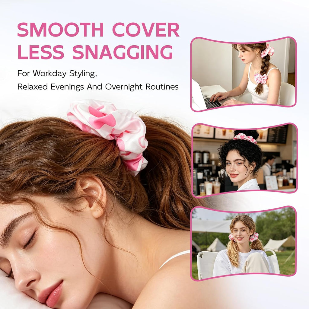 Years calm Satin Scrunchies For Women, No Pull, 2PC Thick Hair Ties，Pink