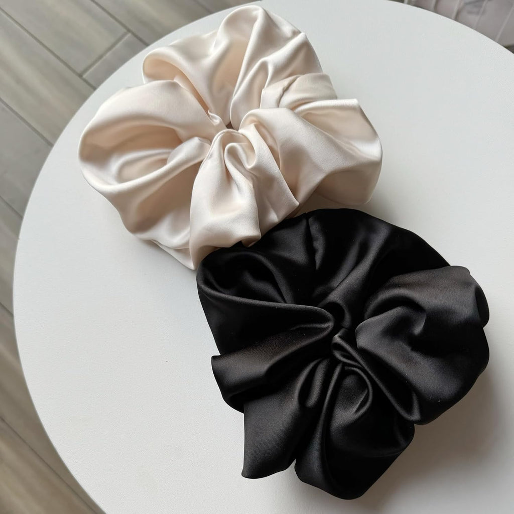 PIDOUDOU 2 Pack Jumbo Satin Silk Scrunchies, 7.5 Inch Hair Ties
