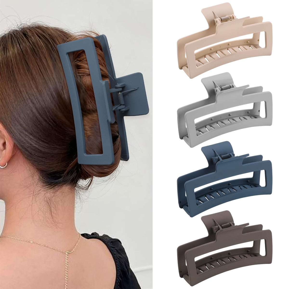 ZYTJ 5 Inche Extra Large Claw Clips for Thick Hair and Long Hair, 4 Pack Xl Jumbo Claw clips, Oversized Matte Non-slip Rectangle Hair Clips for Women, Big Strong Hold Jaw Clip,Neutral Color
