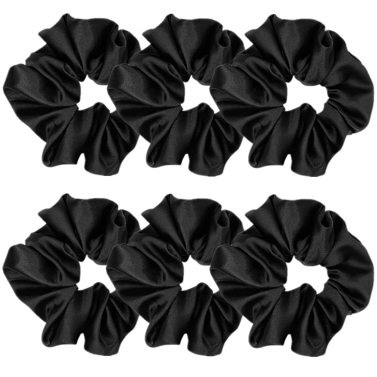 Sufermoe 6 Pcs Satin Silk Hair Scrunchies, 6 Classic Colors, Soft Hair Ties, Fashion Hair Bands, Hair Bow Ropes, Hair Elastic Ponytail Holders for Women and Girls, 4.5 Inch
