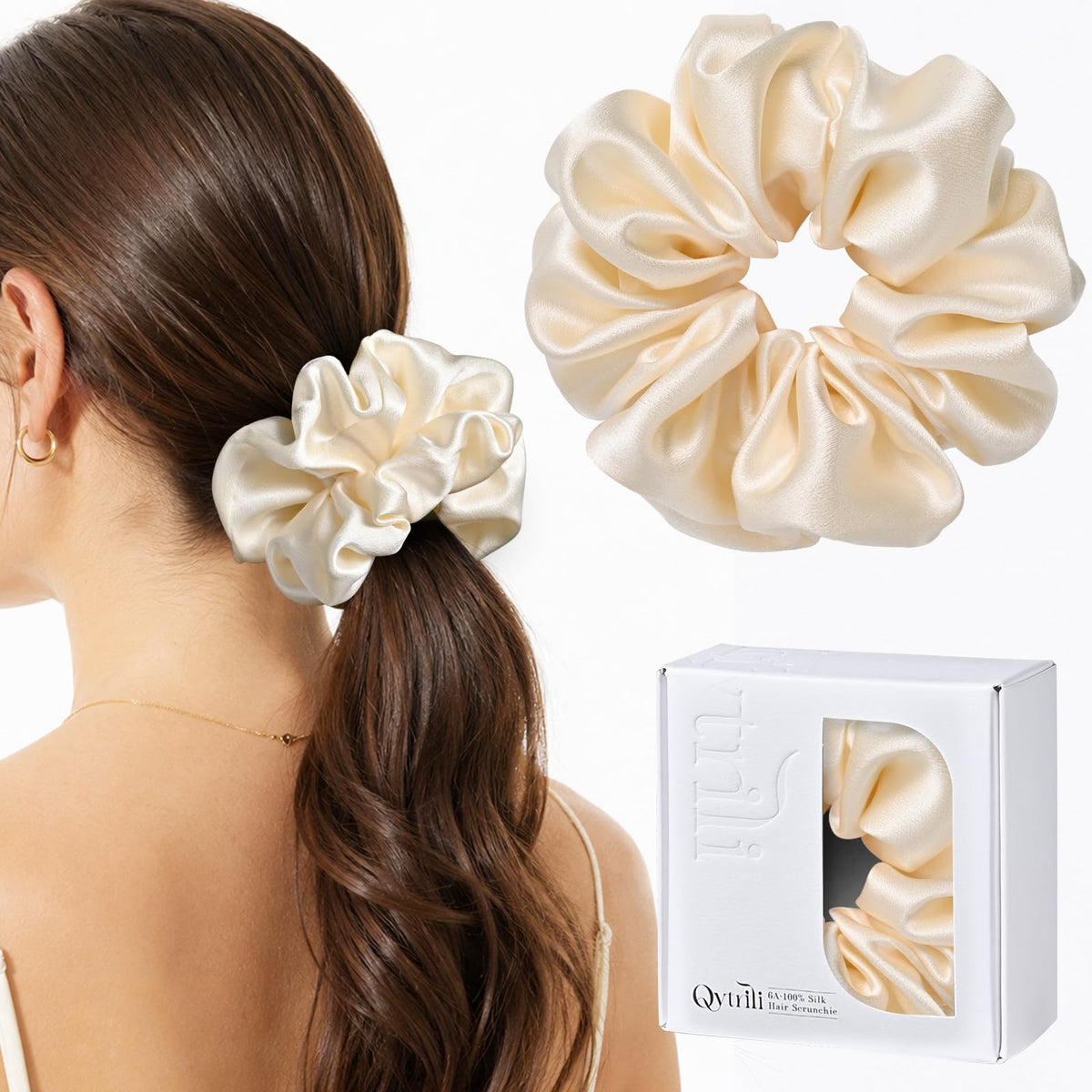 100% Mulberry Silk Scrunchie for Women, 30 Momme 6A, 2-Inch Wide
