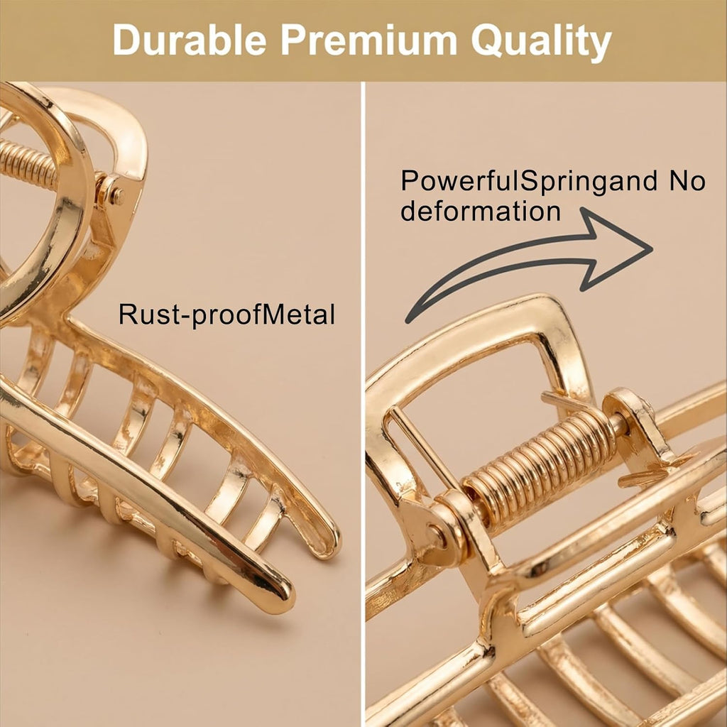 LUKACY 6 Pack Gold Metal Hair Clips - 4 Inch Large Jaw Clips for Women, Strong Hold Hair Claws for Thick or Thin Hair, Fashion Hair Accessories for Styling