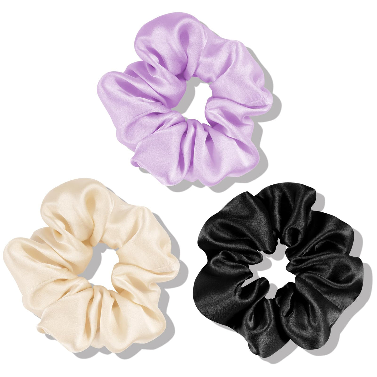 OLESILK 100% Mulberry Silk Scrunchies for Women, Hair Ties No Damage 3 Pack