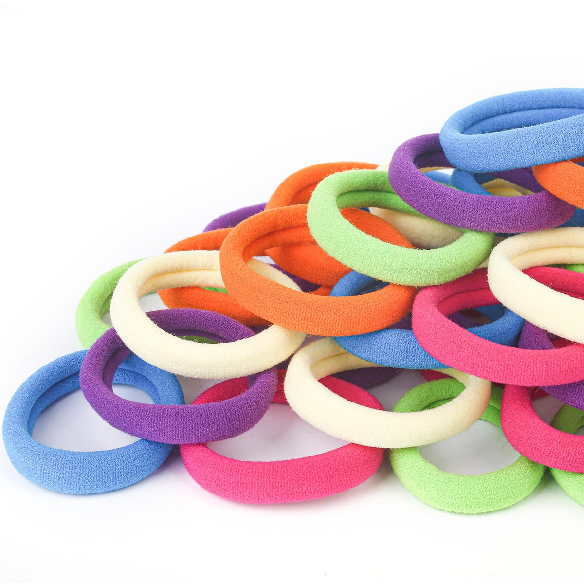 50PCS Black Hair Ties for Women, Cotton Seamless Hair Bands, Elastic Ponytail Holders, No Damage for Thick Hair, 2 Inch in Diameter, by Qarwayoc