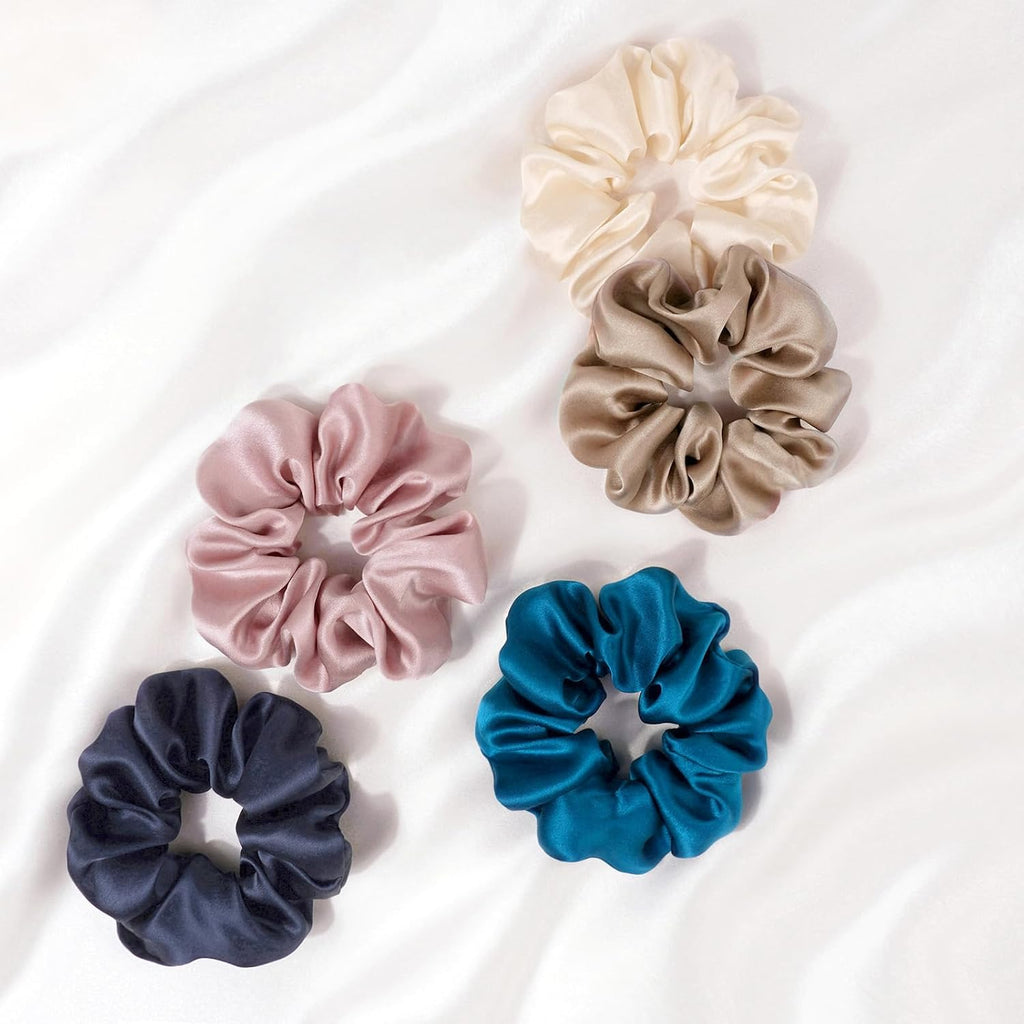 Zenssia Mulberry Silk Hair Ties Scrunchies 3 Pack Black Navy Royal Blue