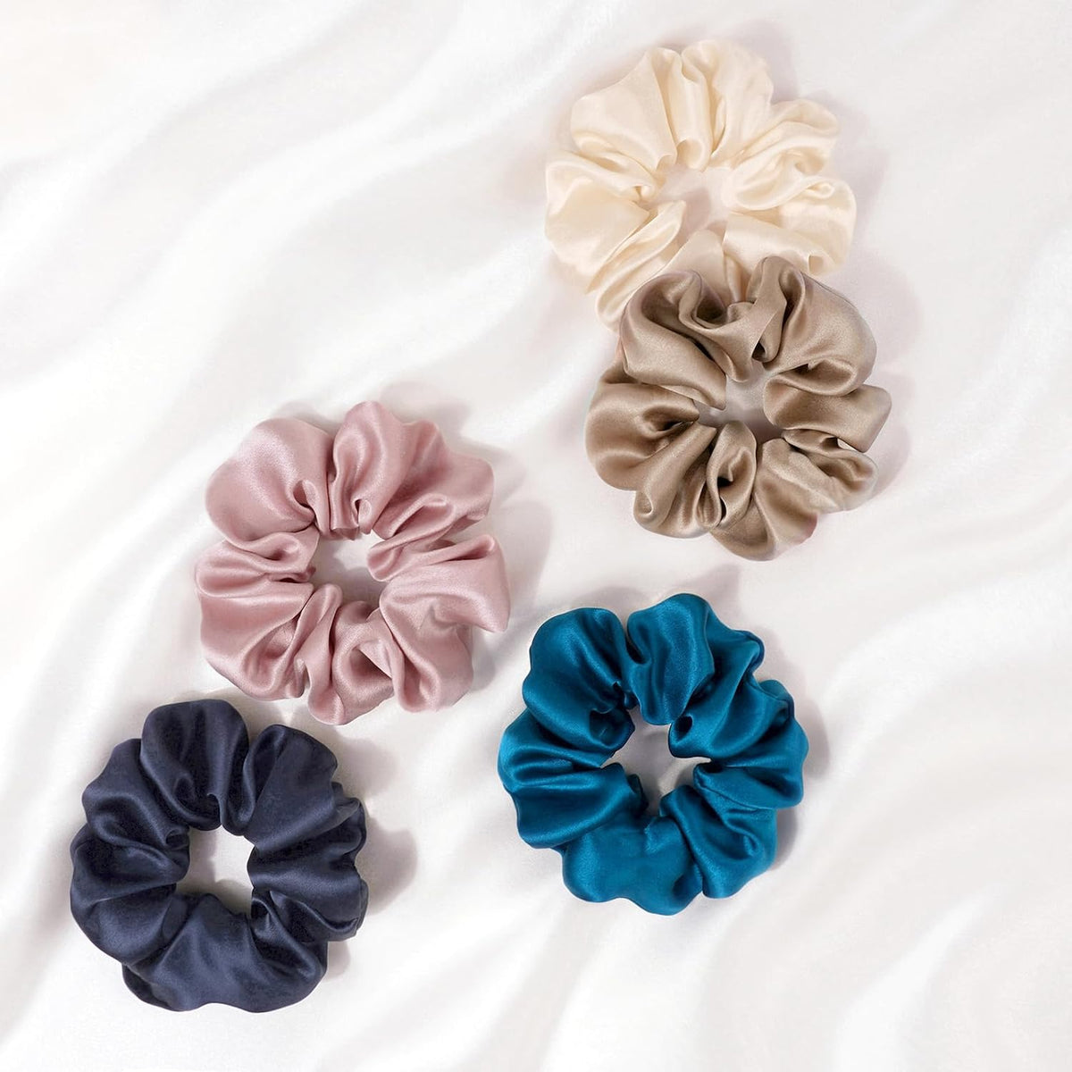 Zenssia Mulberry Silk Hair Ties Scrunchies 3 Pack Black Navy Royal Blue