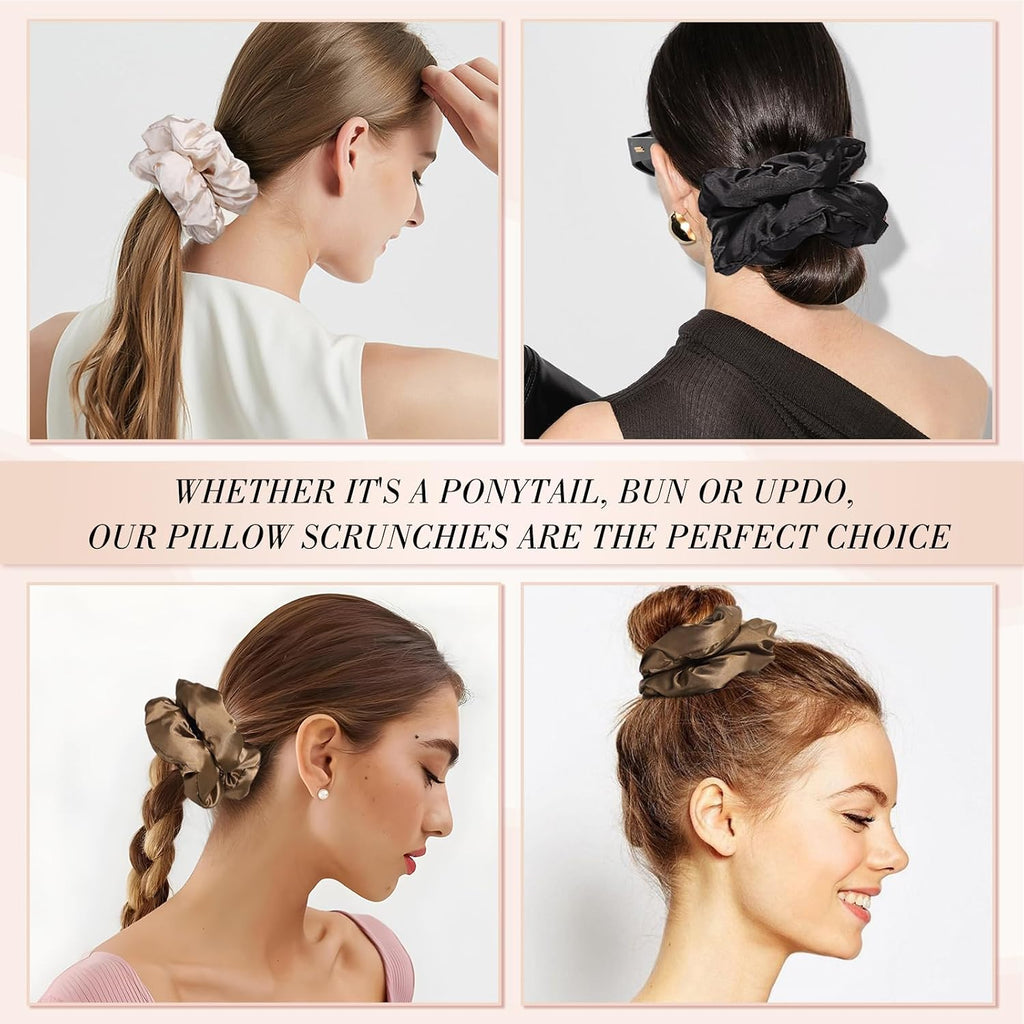 3 Pcs Large Satin Scrunchies, 6 Inch Hair Ties For Thick Curly Hair