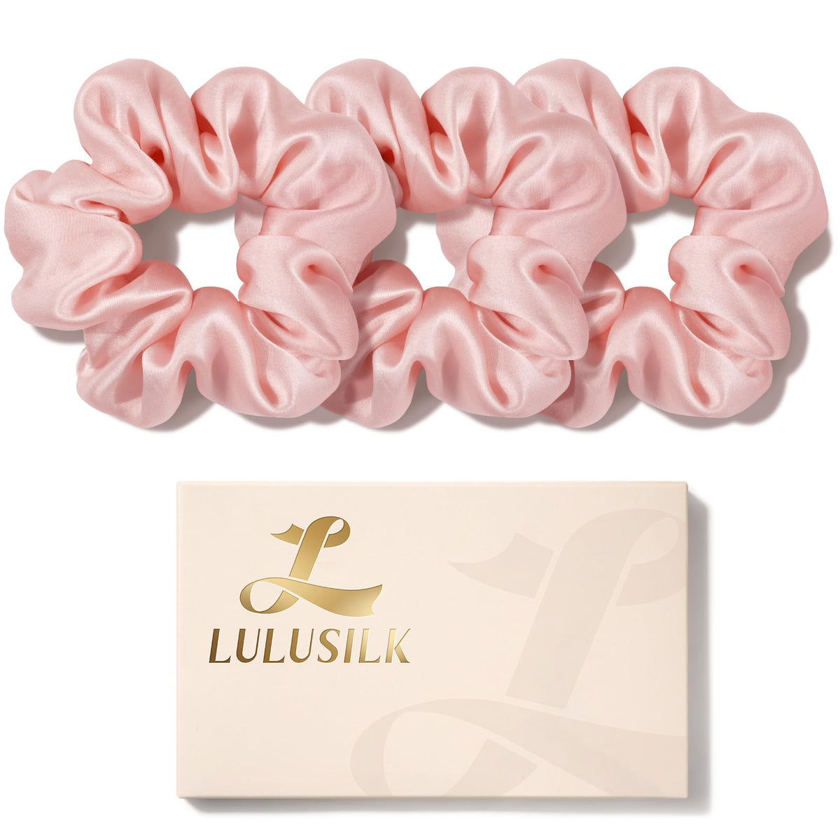 LULUSILK Silk Scrunchies for Hair Sleep, 100% Real Mulberry Silk, No Damage Hair Ties for Women and Girls, Classic Black, Pack of 3