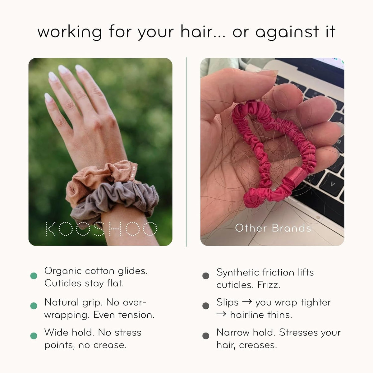 KOOSHOO Scrunchies - Organic Cotton Scrunchie Set Made from Plants - Washable, Durable, No-Damage Accessories for All Hair Types - Fair Trade, Ethically Made, Vegan - 2ct - Macchiato Brown