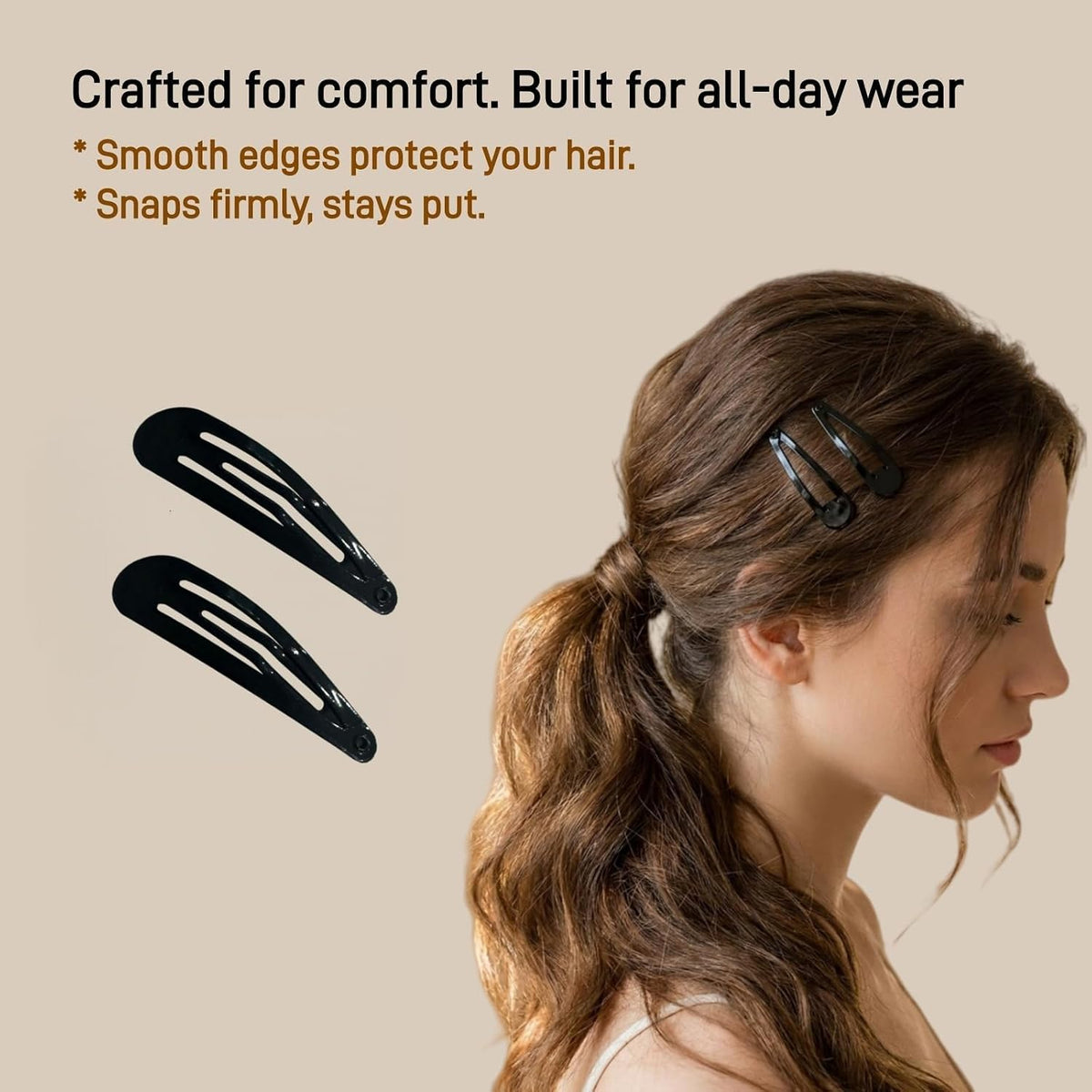 40 Pack Black 2 Inch Barrettes Women Metal Snap Hair Clips Accessories