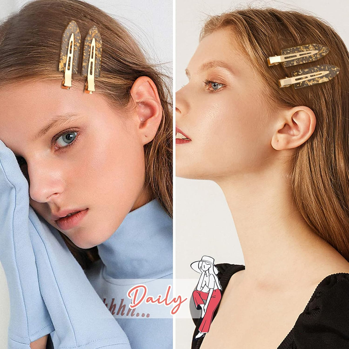 8PCS No Bend Hair Clips Bridesmaid No Crease Hair Clips Gold Glitter Makeup Creaseless HairClips Styling Hair accessories for Bride Women Girls