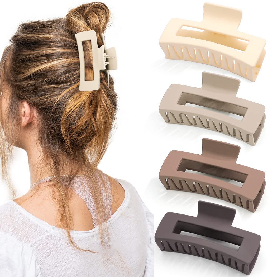 Canitor 4.1 Inche Large Hair Claw/Clips for Thick Hair, Acrylic, Banana Claw, Non-slip, Rectangular Jaw Big Gifts for Women, Girls - 4 PCS