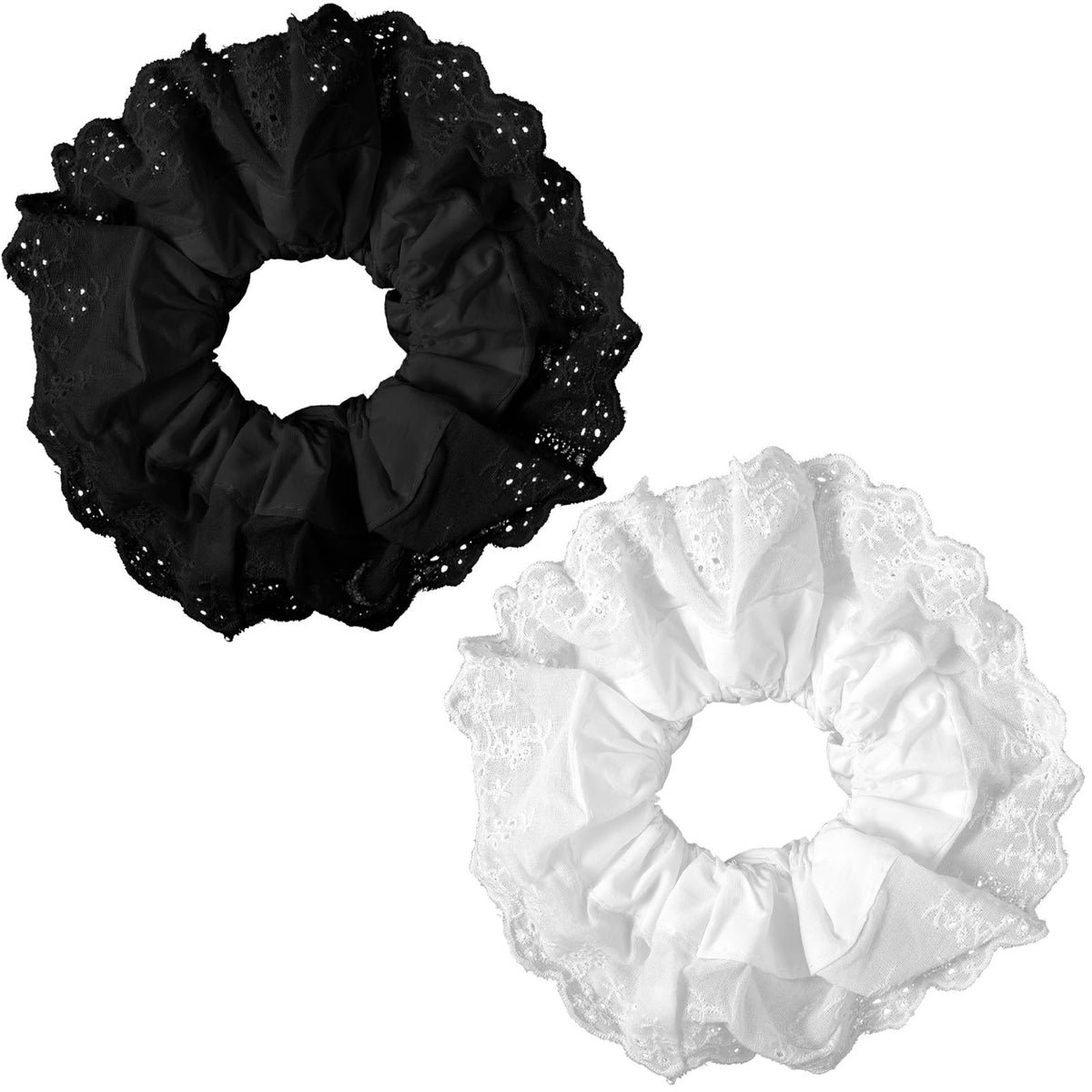 Dimeho White Scrunchies for Women Large Lace Scrunchies Elastic Hair Ties No Damage Double Layer Hair Bands (white)