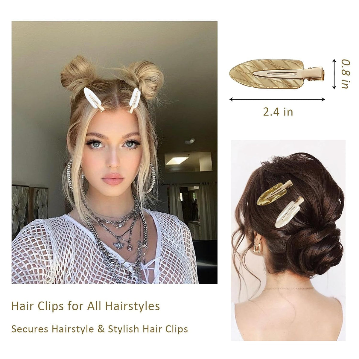 12Pcs No Crease Creaseless Hair Clips No Bend Flat Clips for Styling Non Slip Makeup Hair Accessories for Women (White Gold)