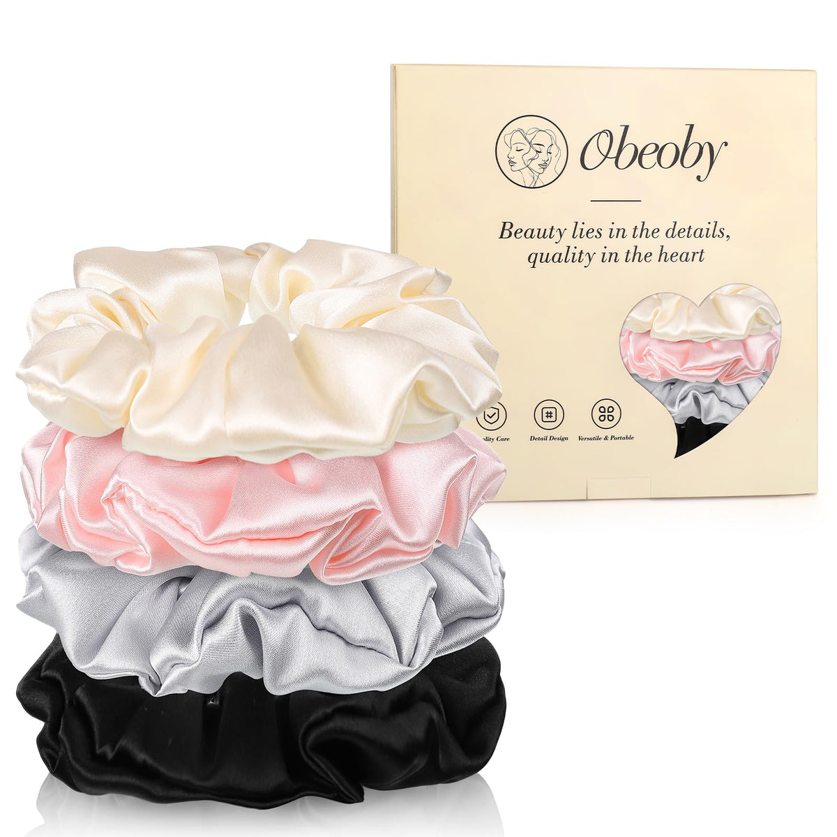 4 Pcs Mulberry Silk Scrunchies for Hair Sleep, No Damag Frizz Control