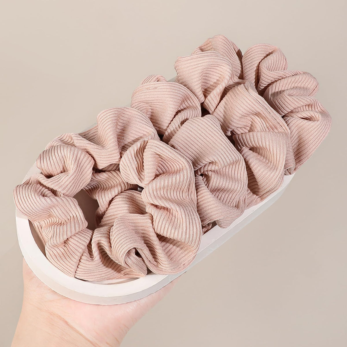 Ivyu Scrunchie, Big Cotton Scrunchies for Women's and Girls, Brown Service, 4 Count, for All Hair Types, No Crease or Damage