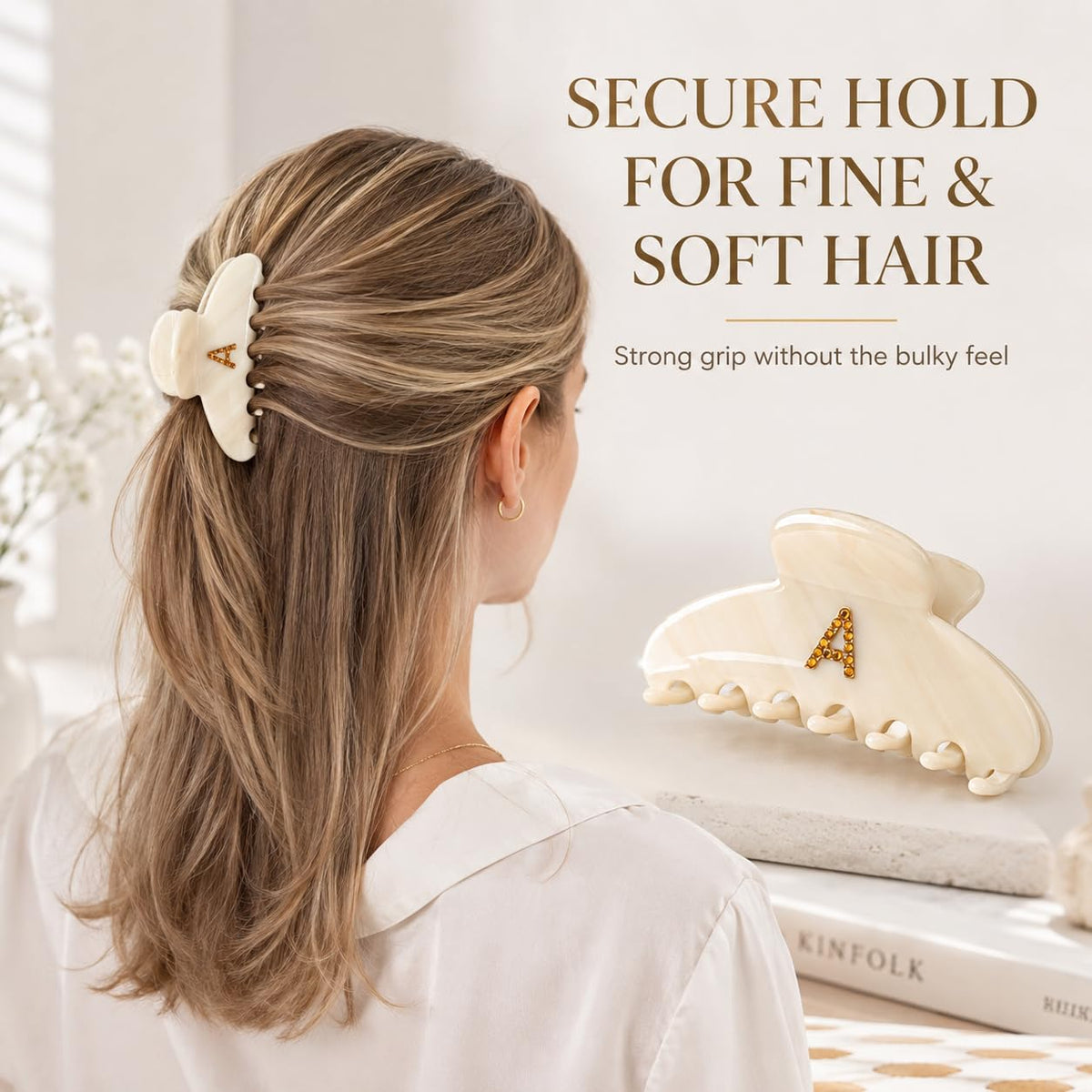 Initial A Acetate Claw Clip for Women, 4.3 Inch Strong Hold for Fine Hair