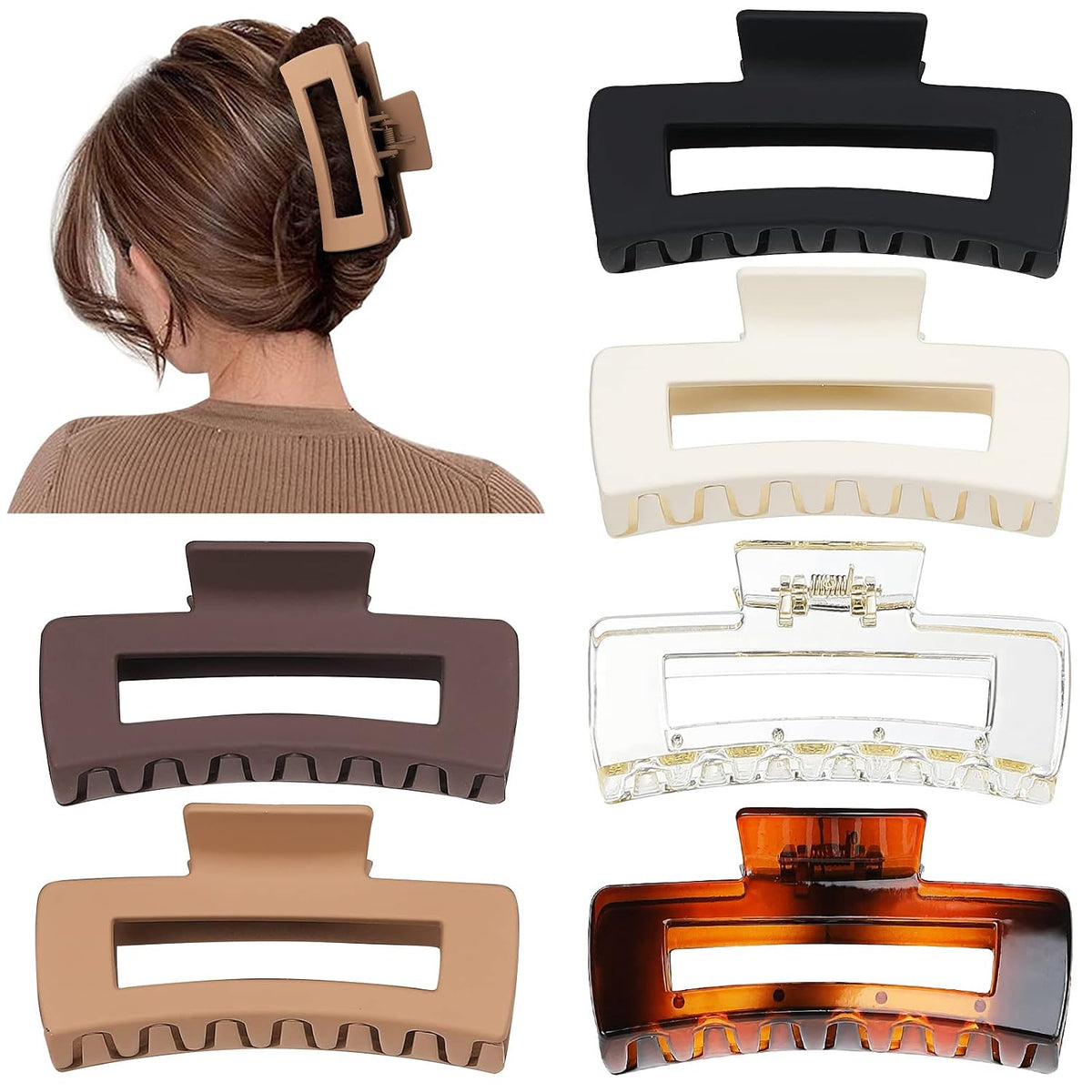 Sisiaipu 4 Inch Big Hair Claw Clips 6 Pcs Large Claw for Thick Hair Square Hair Clips for Women Rectangle Hair Clips Nonslip Acrylic Banana Jaw Clips Hair Accessories for Girls (Amber)