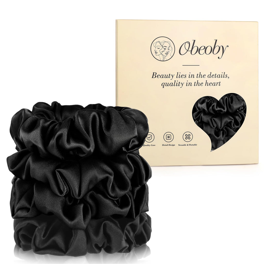 4 Pcs Mulberry Silk Scrunchies for Hair Sleep, No Damag Frizz Control