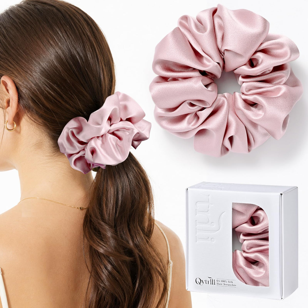 100% Mulberry Silk Scrunchie for Women, 30 Momme 6A, 2-Inch Wide