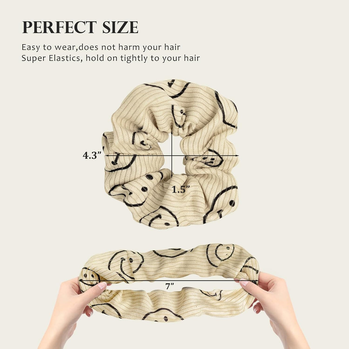 Happy Face Scrunchies, Cute Corduroy Hair Scrunchies for Women and Girls