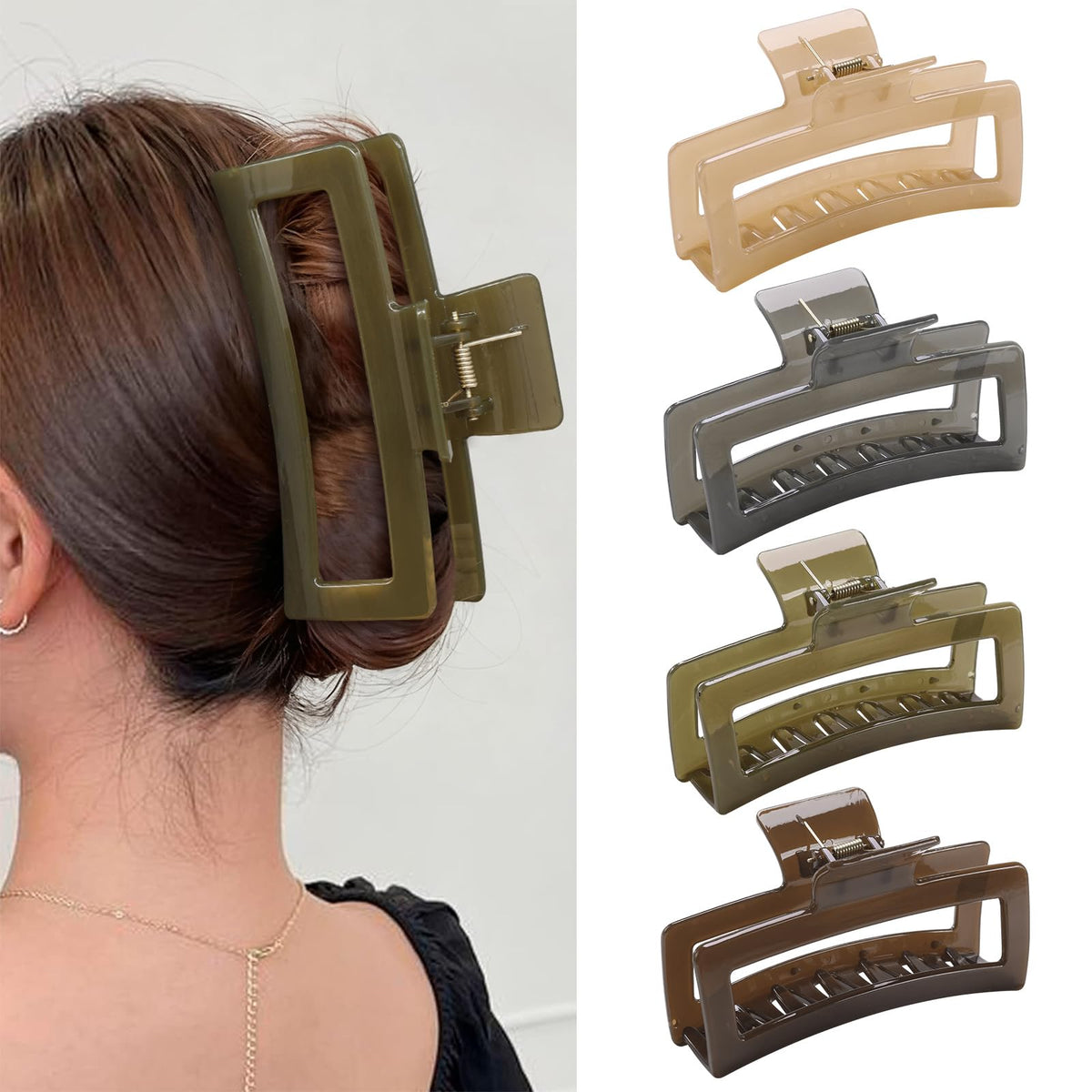 ZYTJ 5 Inche Extra Large Claw Clips for Thick Hair and Long Hair, 4 Pack Xl Jumbo Claw clips, Oversized Matte Non-slip Rectangle Hair Clips for Women, Big Strong Hold Jaw Clip,Neutral Color
