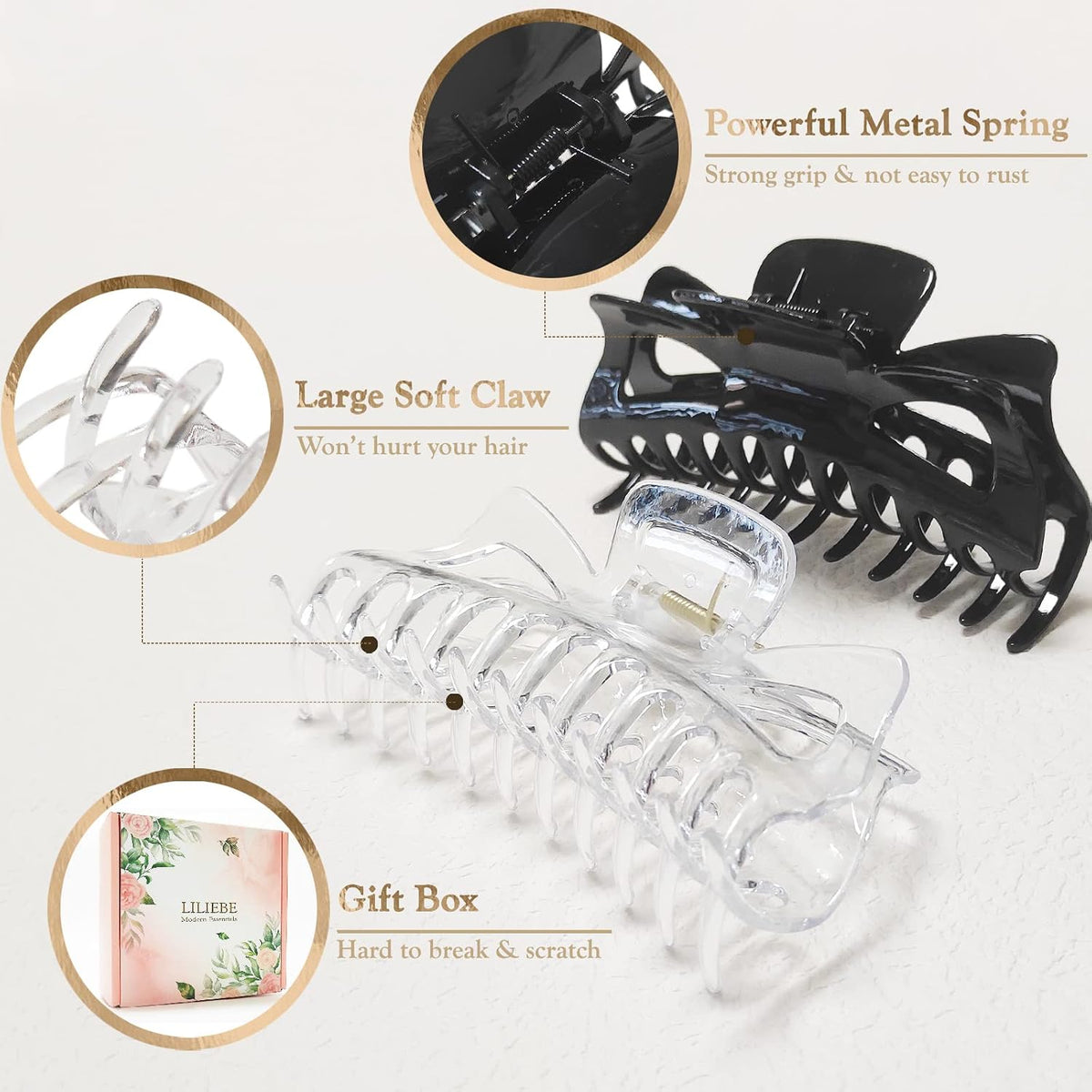 5.5” Large Hair Claw Clips, Big Hair Clips Enough to Hold Your Hair, Hair Clips for Women Thick Hair (Shiny-4pcs)