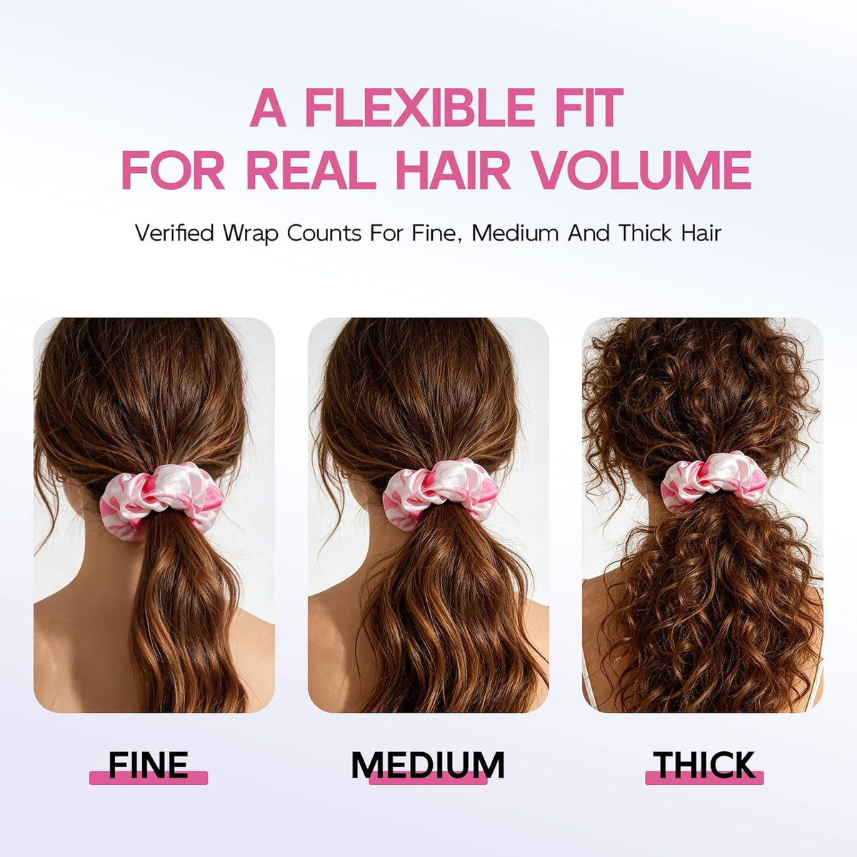 Years calm Satin Scrunchies For Women, No Pull, 2PC Thick Hair Ties，Pink